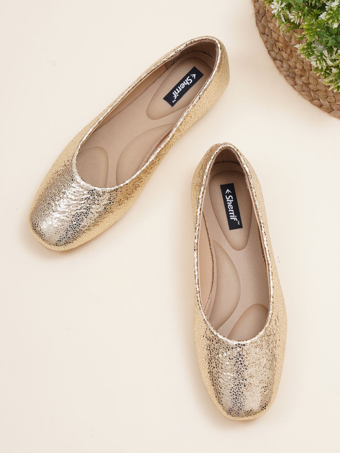 Sherrif Shoes Women Metallic Flat Ballerinas