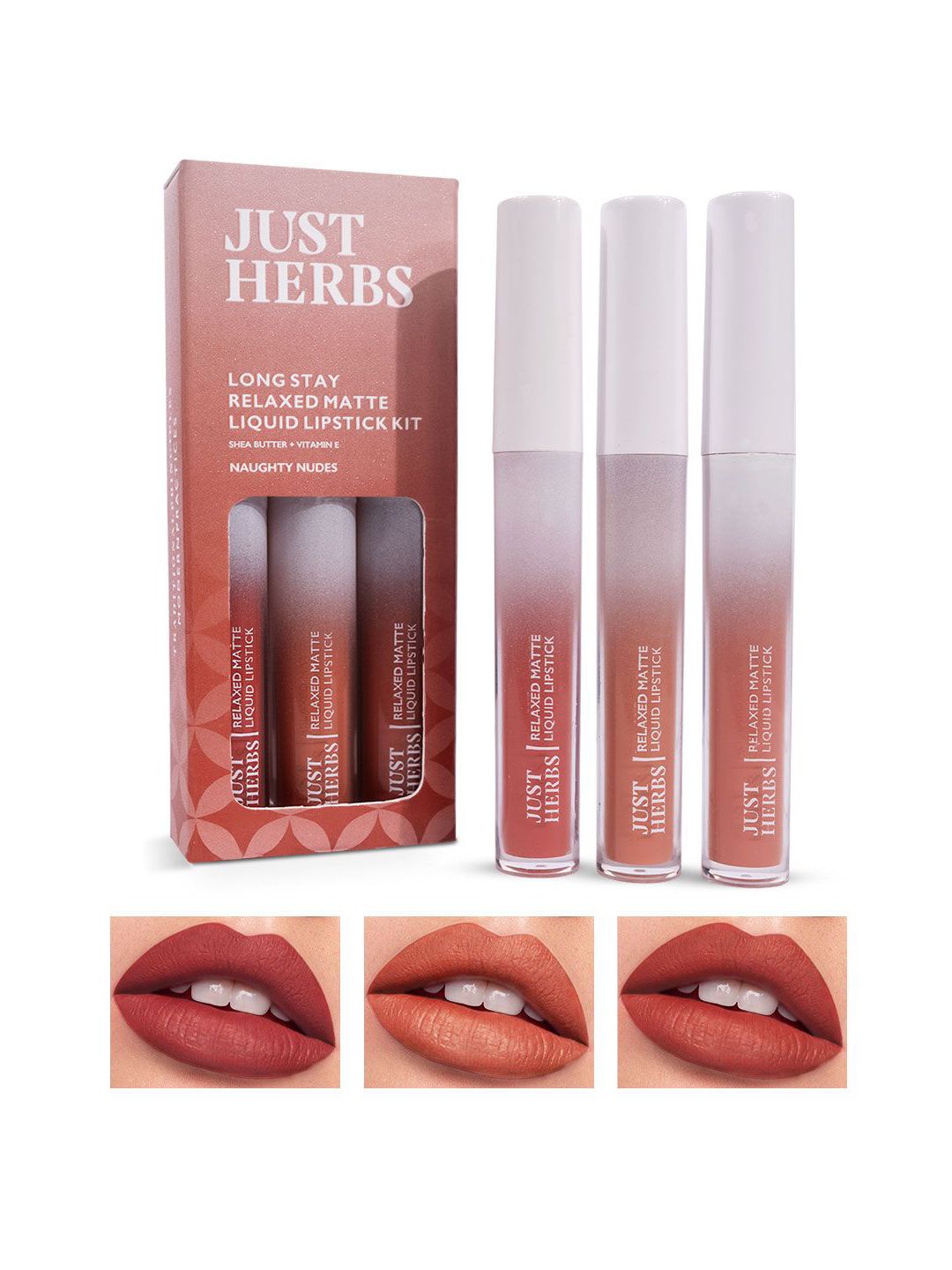 Just Herbs Set Of 3 Matte Liquid Lipstick- 12ml- Naughty Nudes