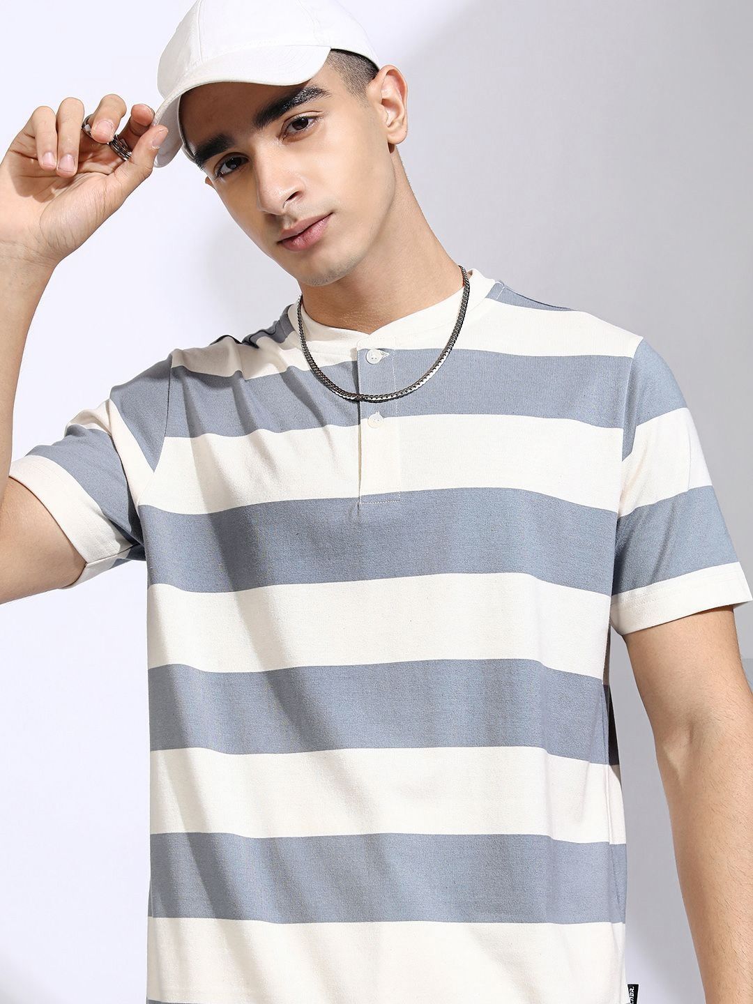 Buy HIGHLANDER Striped Henley Neck Relaxed Fit T-shirt - Tshirts