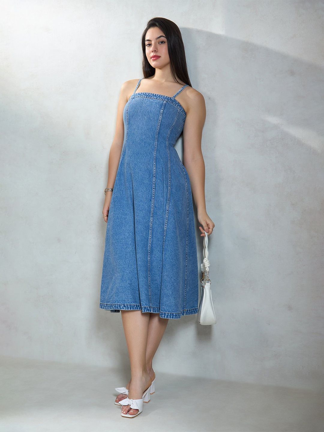 virgio denim dress Buy 100% Cotton Denim Flared Midi Dress For Women Online - Blue