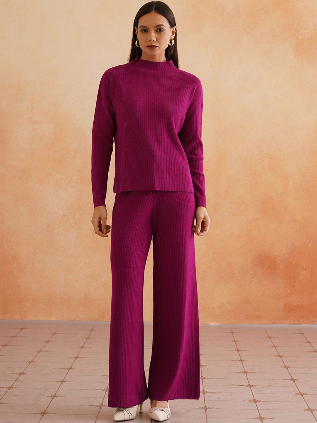 Beatnik High Neck Self Design Sweater With Trousers