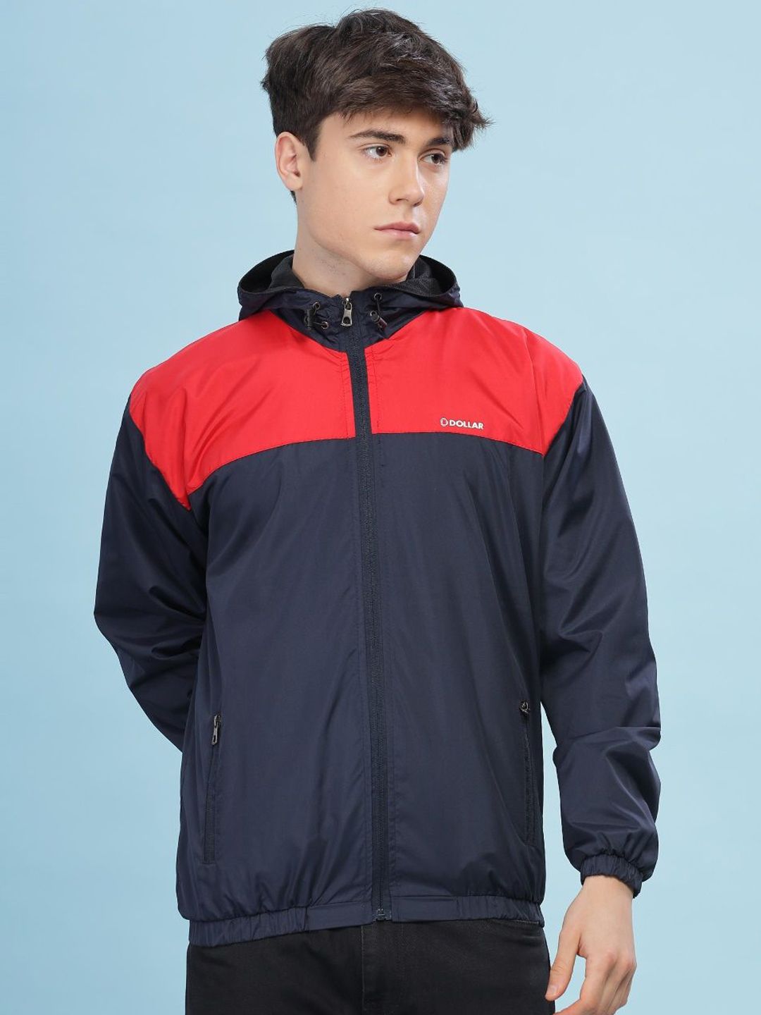Dollar Men Colourblock Light Weight Windcheater with UV Protection and Pockets and Hood