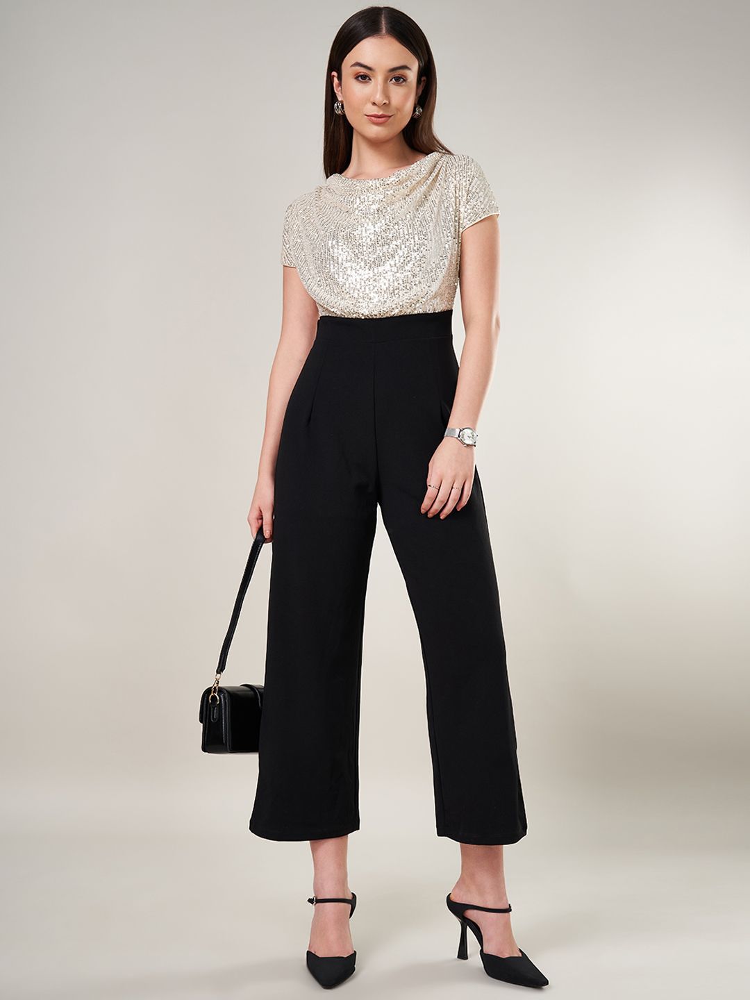 Annabelle by Pantaloons Women Embellished Cowl Neck Basic Jumpsuit