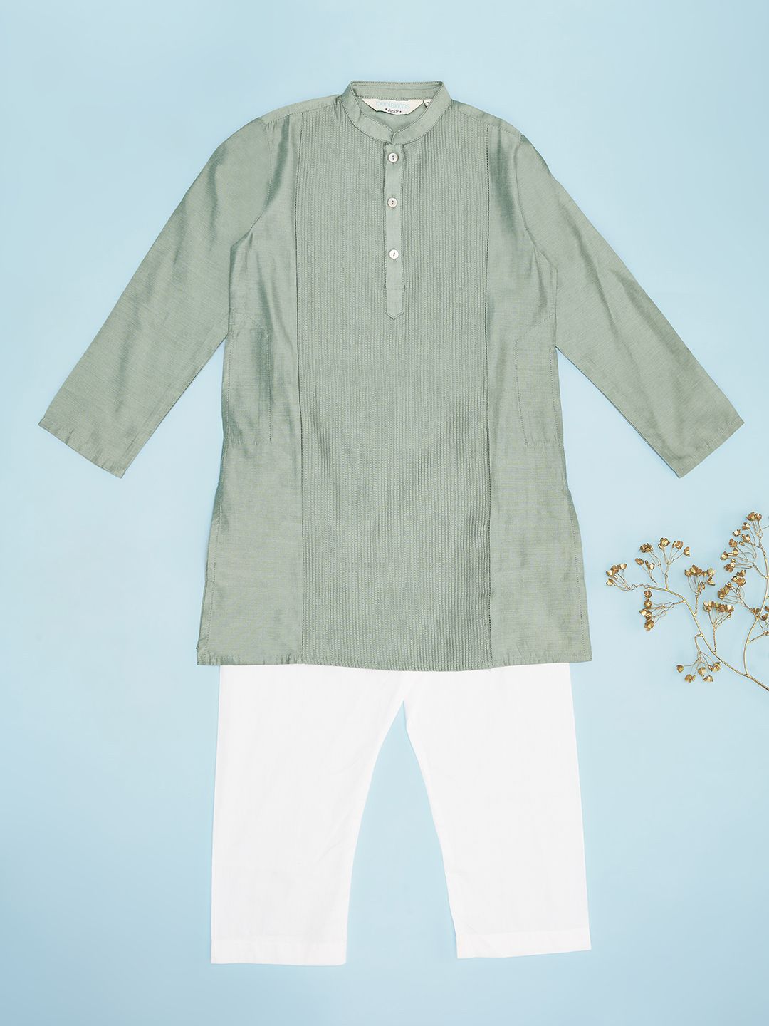 indus route by Pantaloons Boys Striped Mandarin Collar Straight Kurta With Pyjama