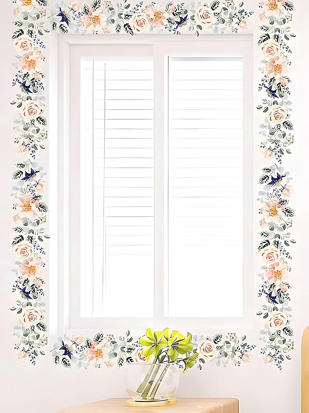 Asian royal Asian royal Pink & Green Floral and Botanical Printed Water Proof Wall Sticker