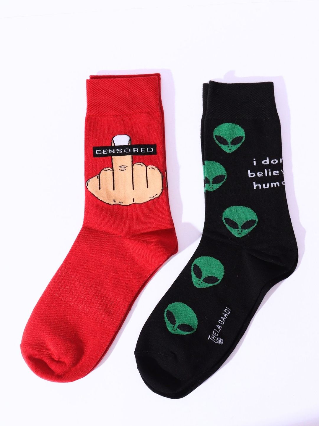 Thela Gaadi Unisex Pack Of 2 Printed Cotton Calf-Length Socks