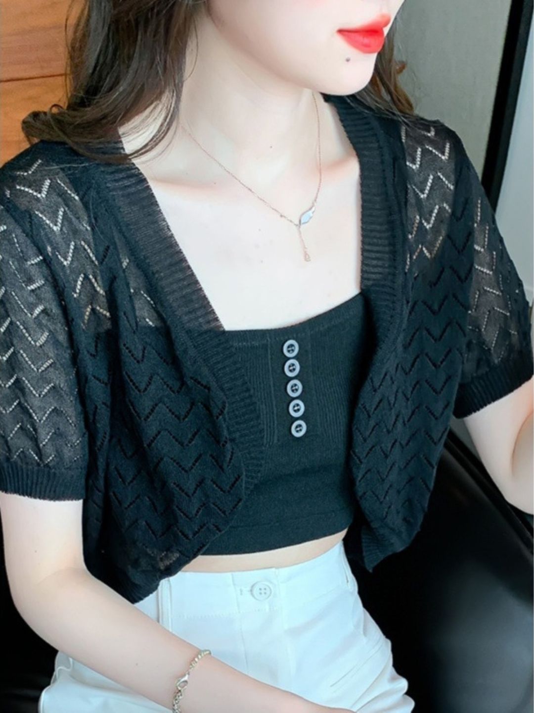 KPOP Women Self-Design Crop Shrug