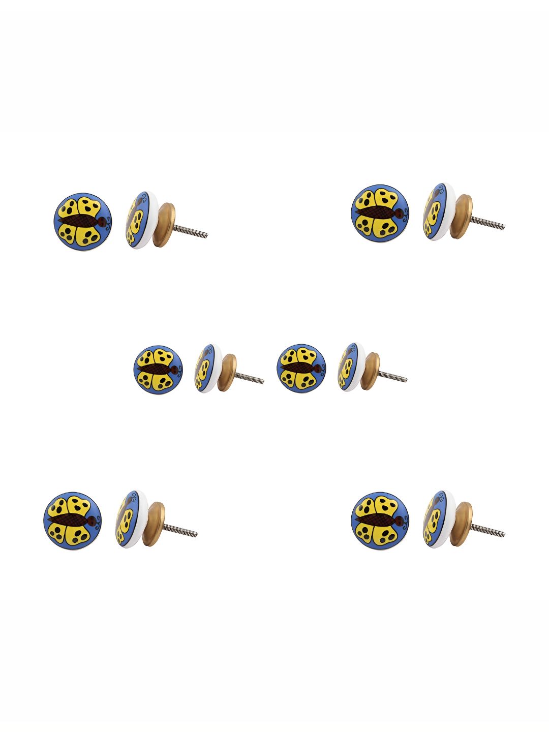 Indianshelf 6-Pcs Blue & Yellow Butterfly Printed Ceramic Knobs