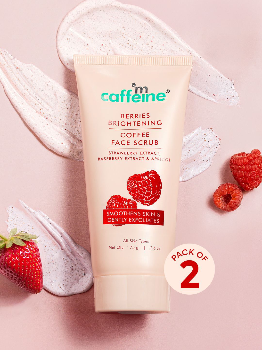 MCaffeine Set Of 2 Berries Brightening Coffee Face Scrub - 75 g Each