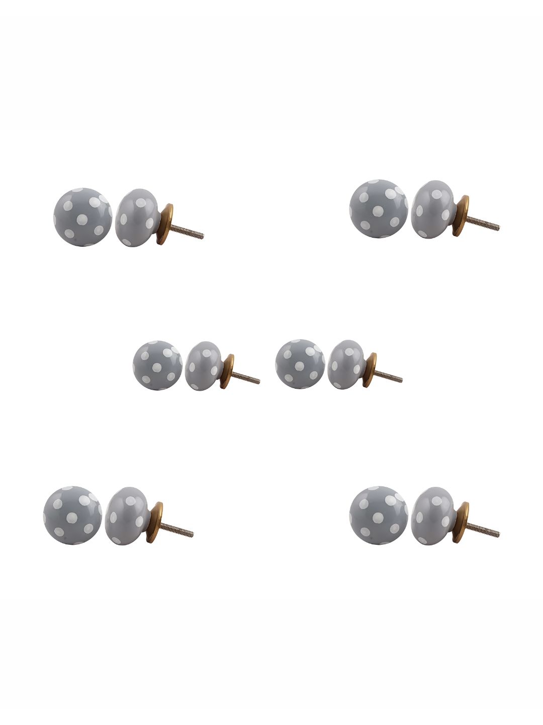 Indianshelf 6-Pcs Grey & White Polka Dot Printed Ceramic Knobs