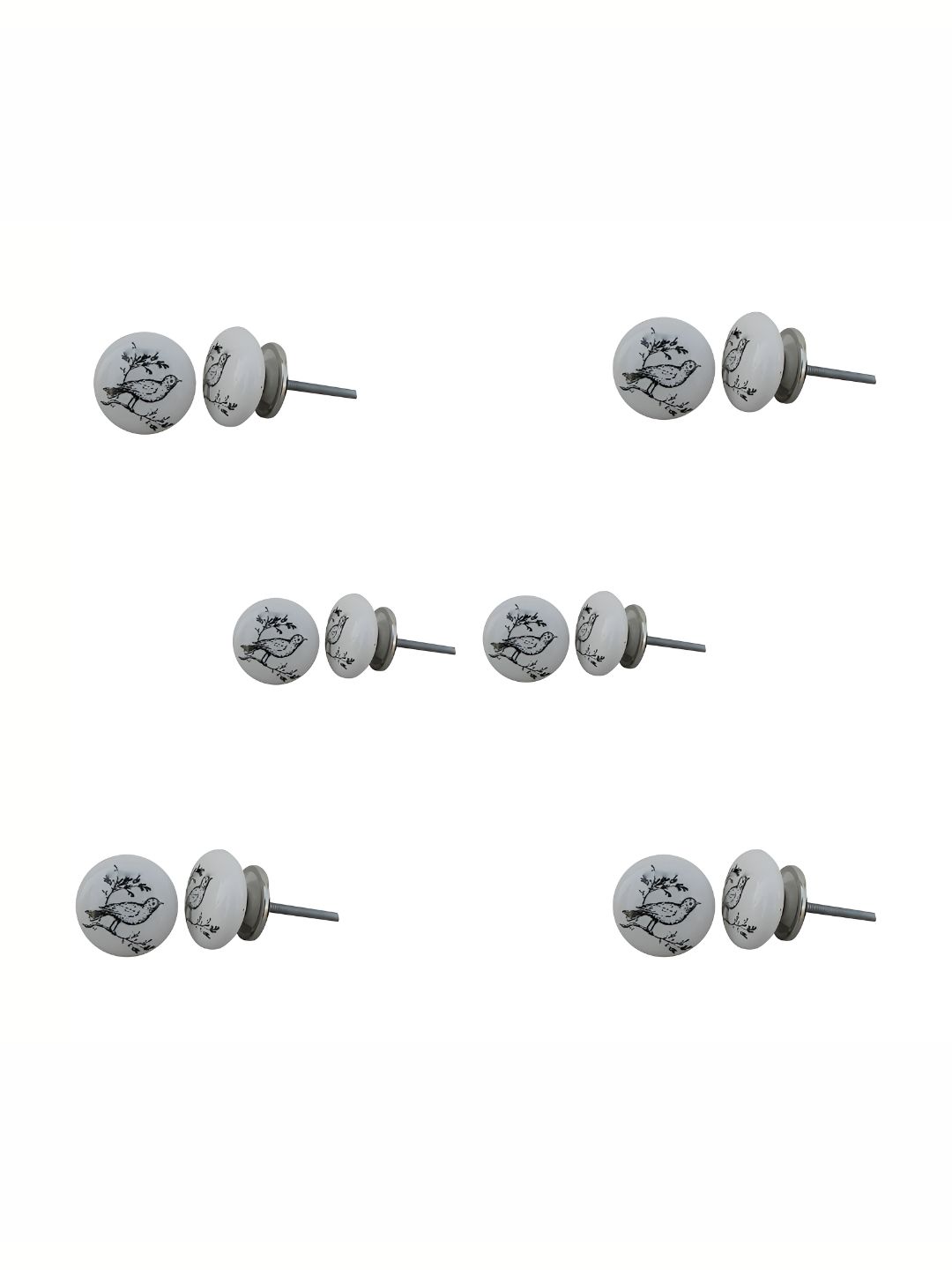 Indianshelf 6-Pcs White & Black Bird Printed Ceramic Knobs