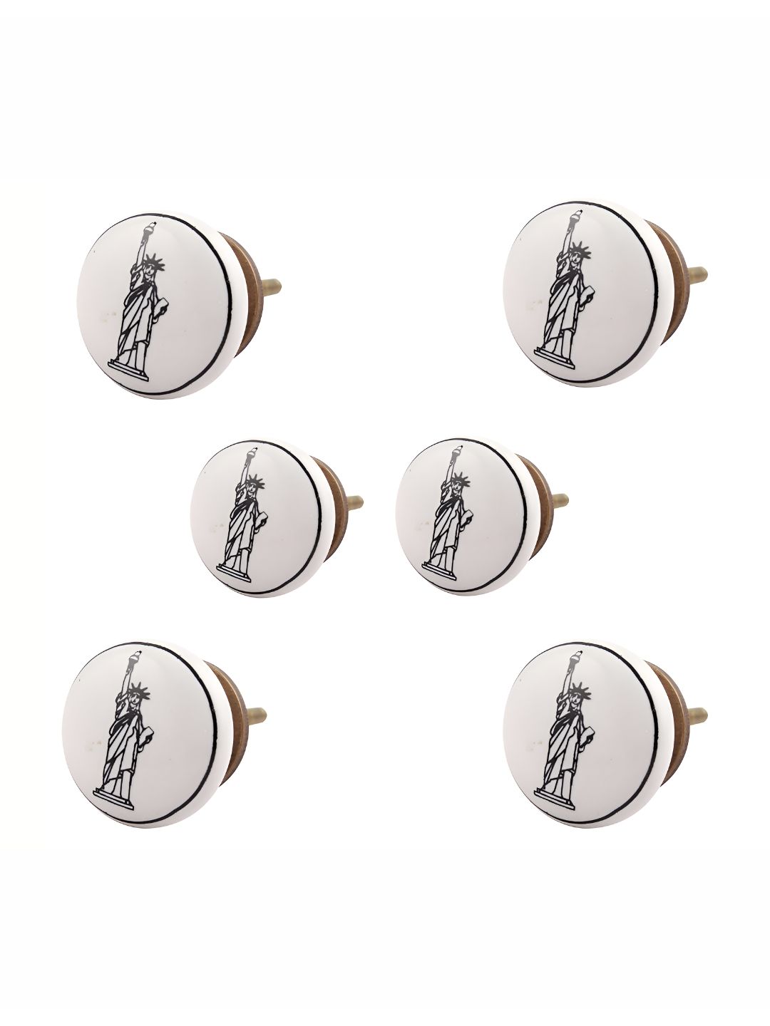 Indianshelf 6-Pcs White & Black Printed Ceramic Knobs