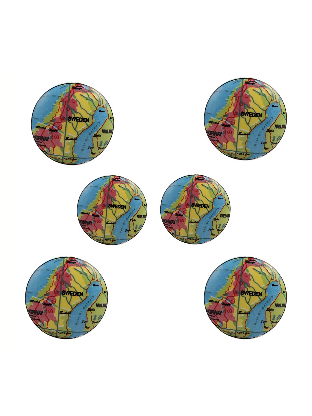 Indianshelf 6-Pcs Yellow & Blue Sweden Map Printed Ceramic Knobs