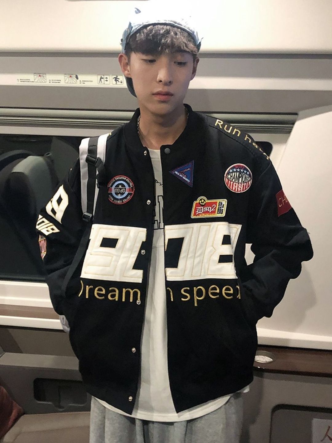 KPOP Men Typography Open Front Jacket