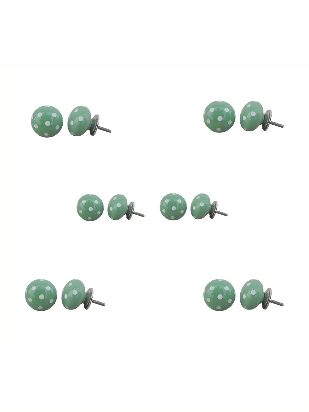 Indianshelf 6Pcs Green & White Textured Ceramic Polka Dot Knobs