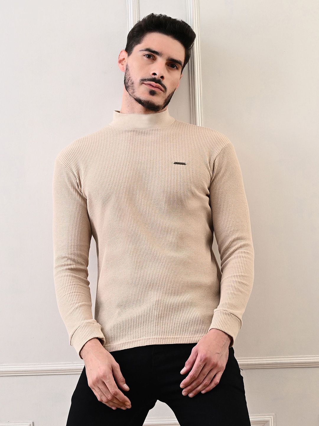 STARFOX Mens Turtle Neck Textured Full Sleeve T-shirt