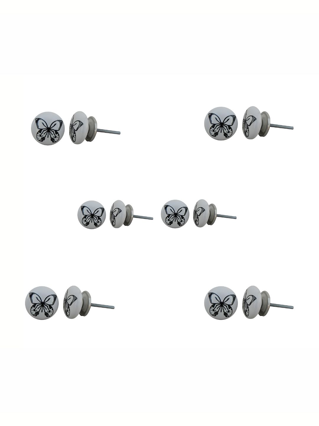 Indianshelf 6-Pcs White & Black Printed Ceramic Knobs