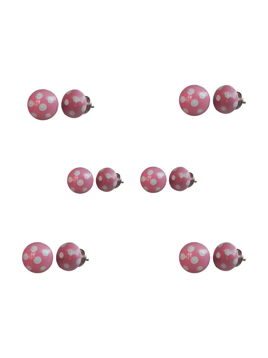 Indianshelf 6-Pcs Pink & White Printed Ceramic Knobs