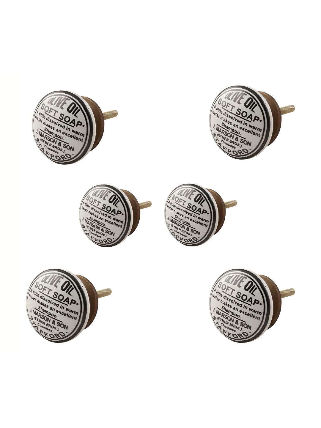 Indianshelf 6-Pcs White & Black Printed Ceramic Knobs