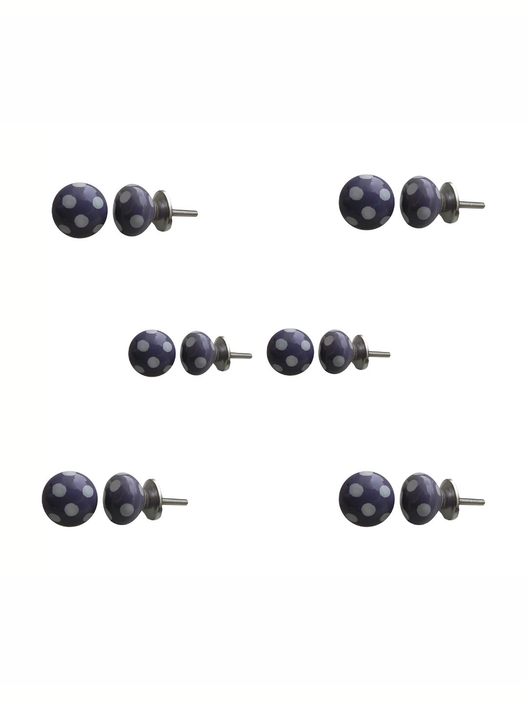 Indianshelf 6Pcs Purple & White Textured Polka Dot Ceramic Knobs