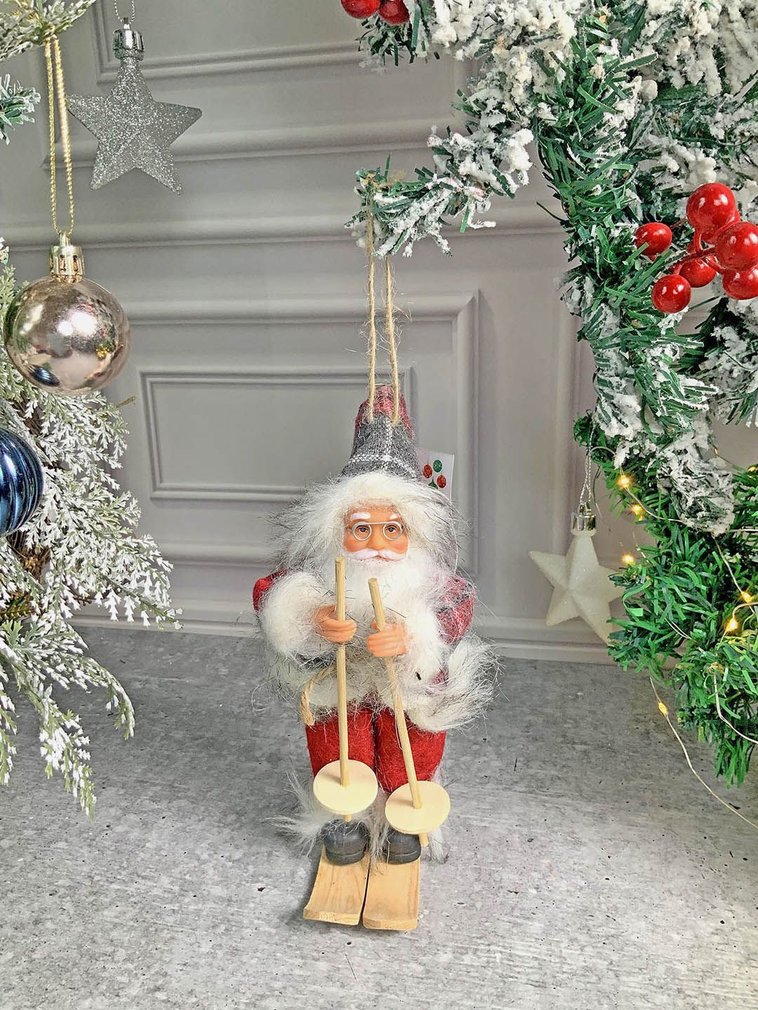 Little Surprise Box Kids Red Checks Skiing Santa Claus self Standing Christmas Decor