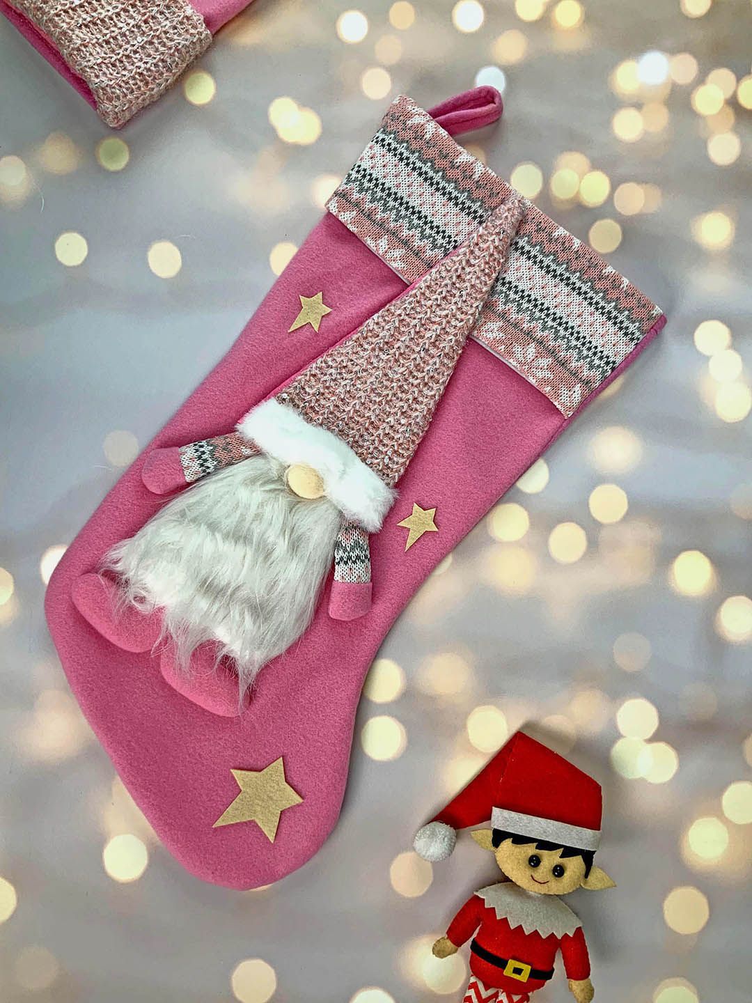 Little Surprise Box White Beard Gnome Hanging Xmas Gift 16 Inch Christmas Stocking