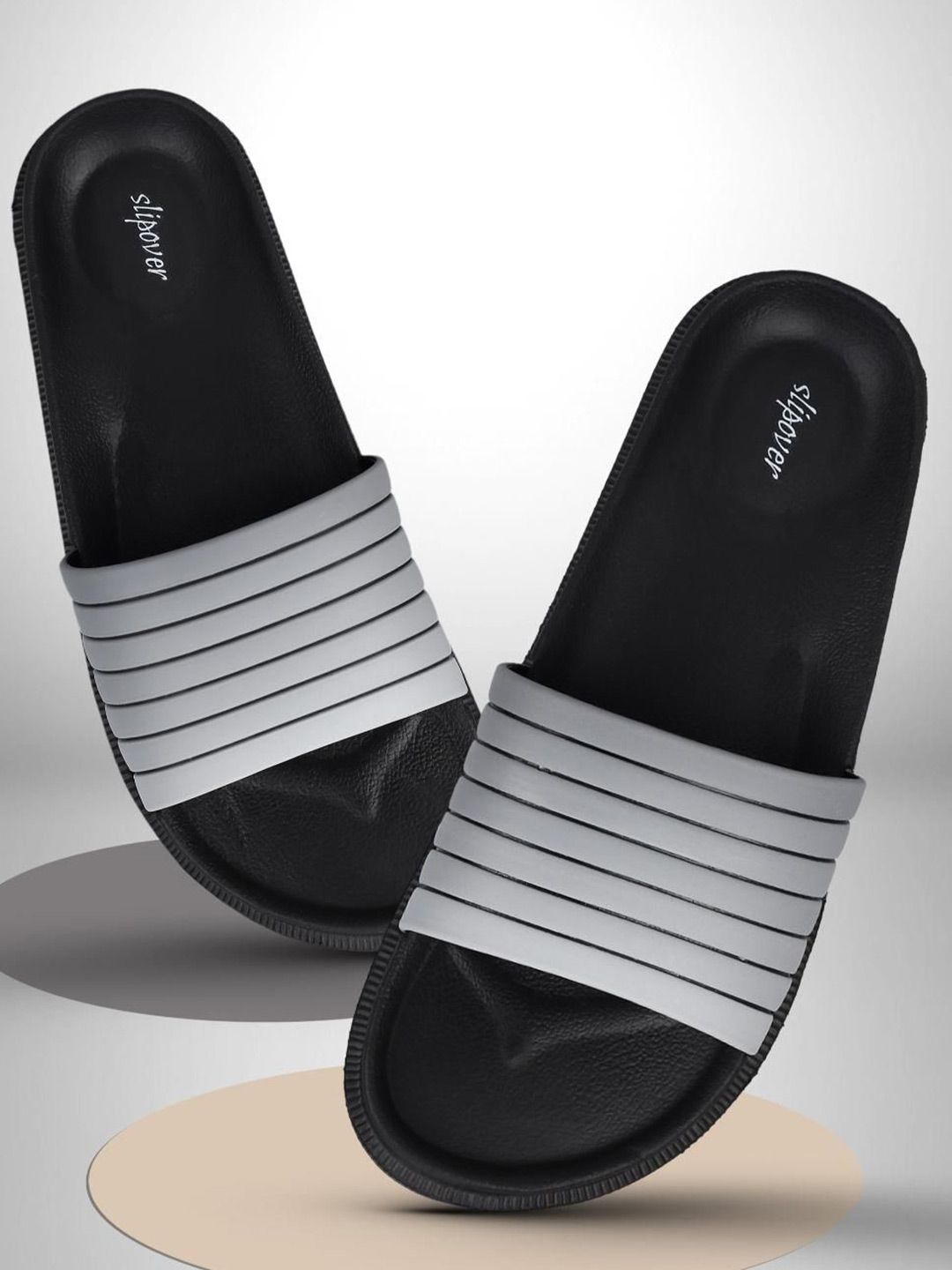 Slipover Men Striped Sliders