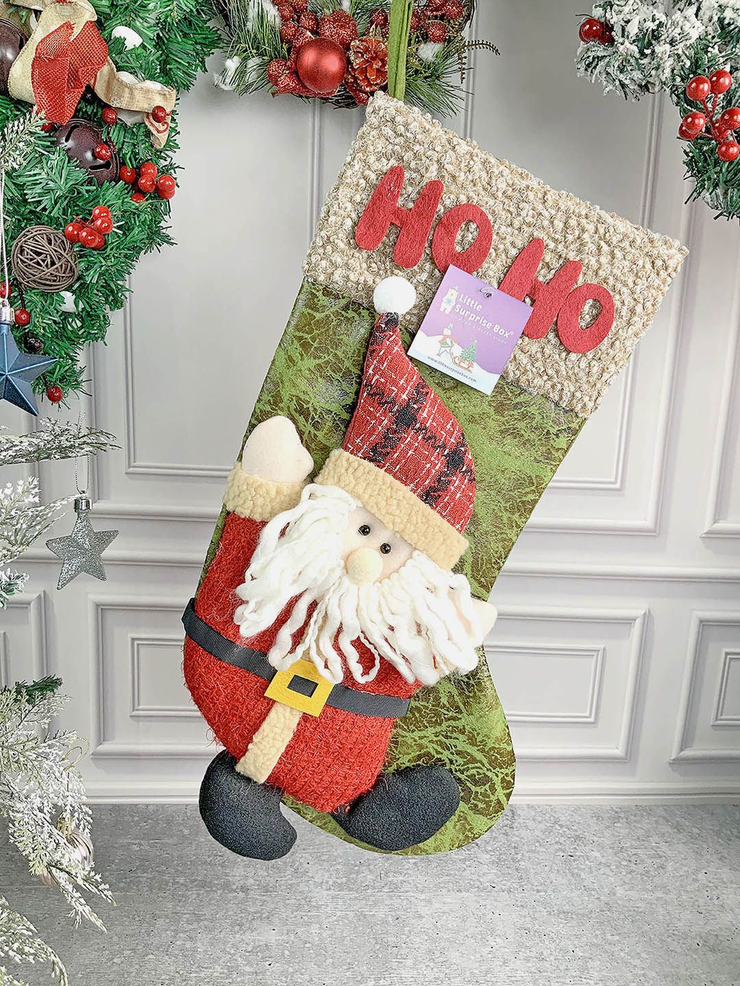 Little Surprise Box Hoho Lettering 3D Santa Hanging Xmas Gift 18 Inch Christmas Stocking