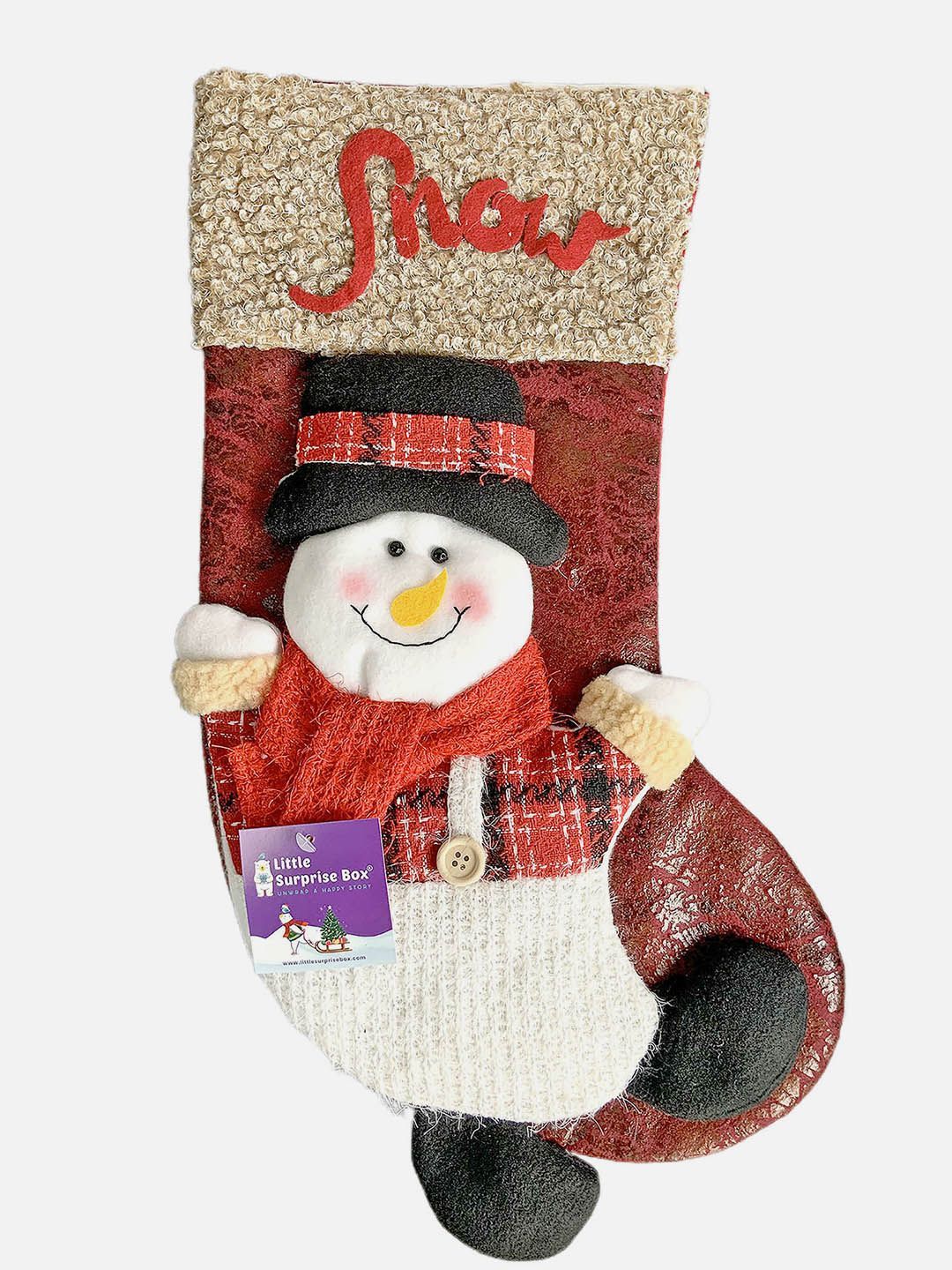 Little Surprise Box Snow Lettering 3D Snowman Hanging Xmas Gift 18 Inch Christmas Stocking