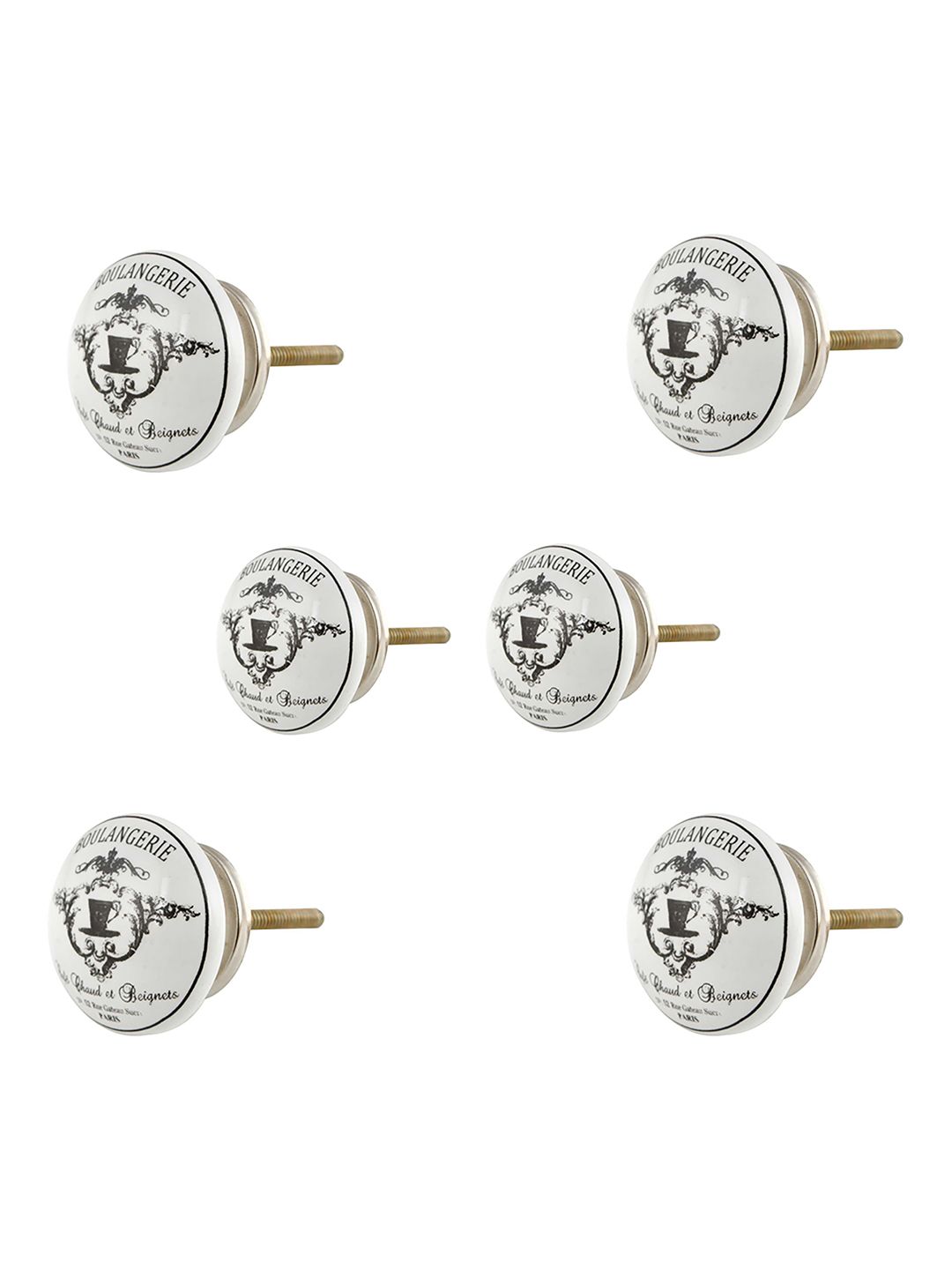 Indianshelf 6Pcs Black & White Textured Ceramic Knobs
