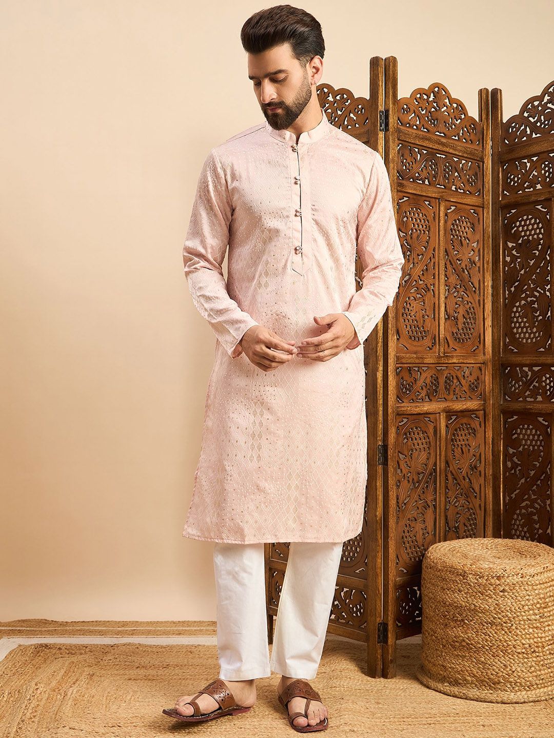 House of Pataudi Self Design Straight Kurta