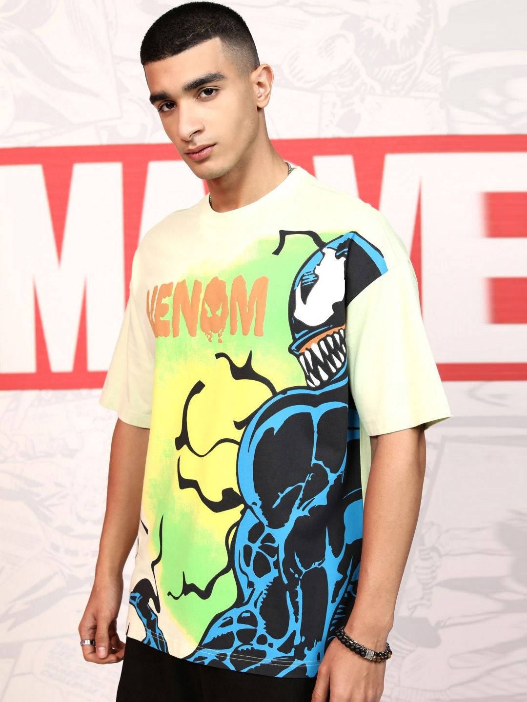 HIGHLANDER Men Venom Printed Cotton Oversized Tshirt