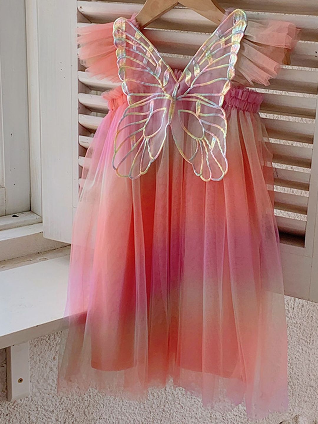 LULU & SKY Girls Self Design Flutter Sleeves A-Line Dress