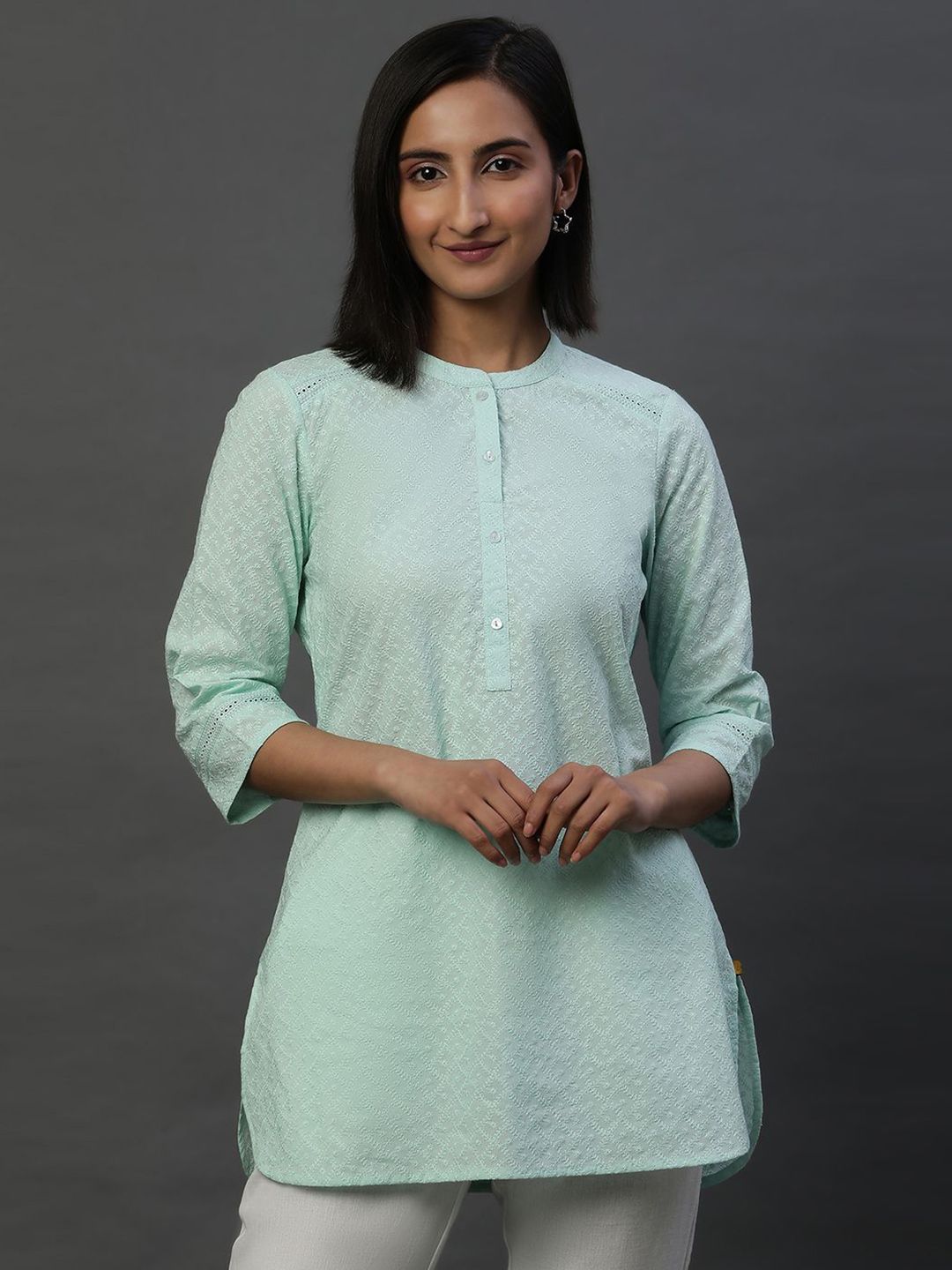 AURELIA AURELIA Geometric Embroidered Thread Work Pure Cotton Thread Work Kurti