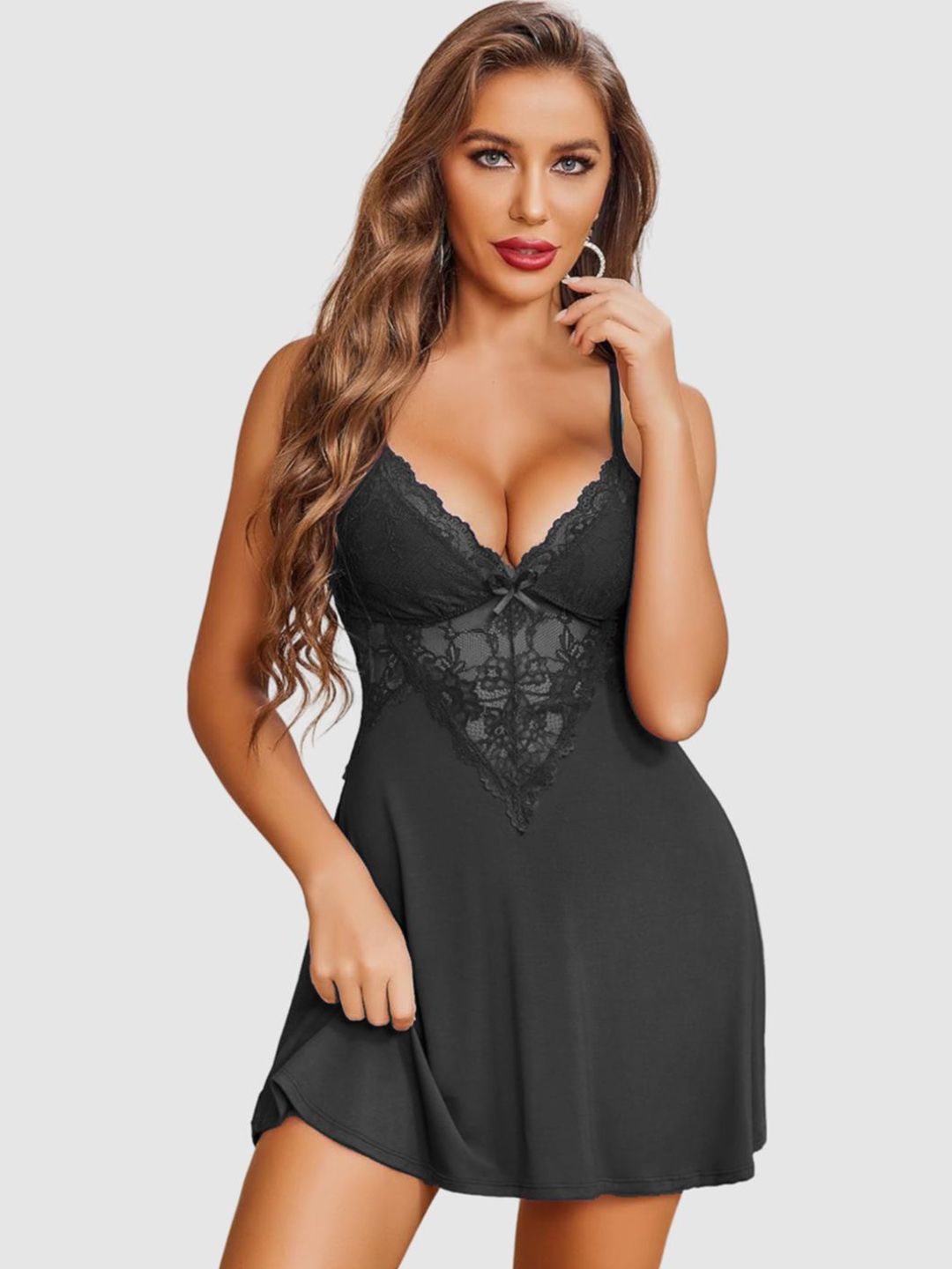 Herryqeal Self Design Shoulder Straps Baby Doll deal from myntra
