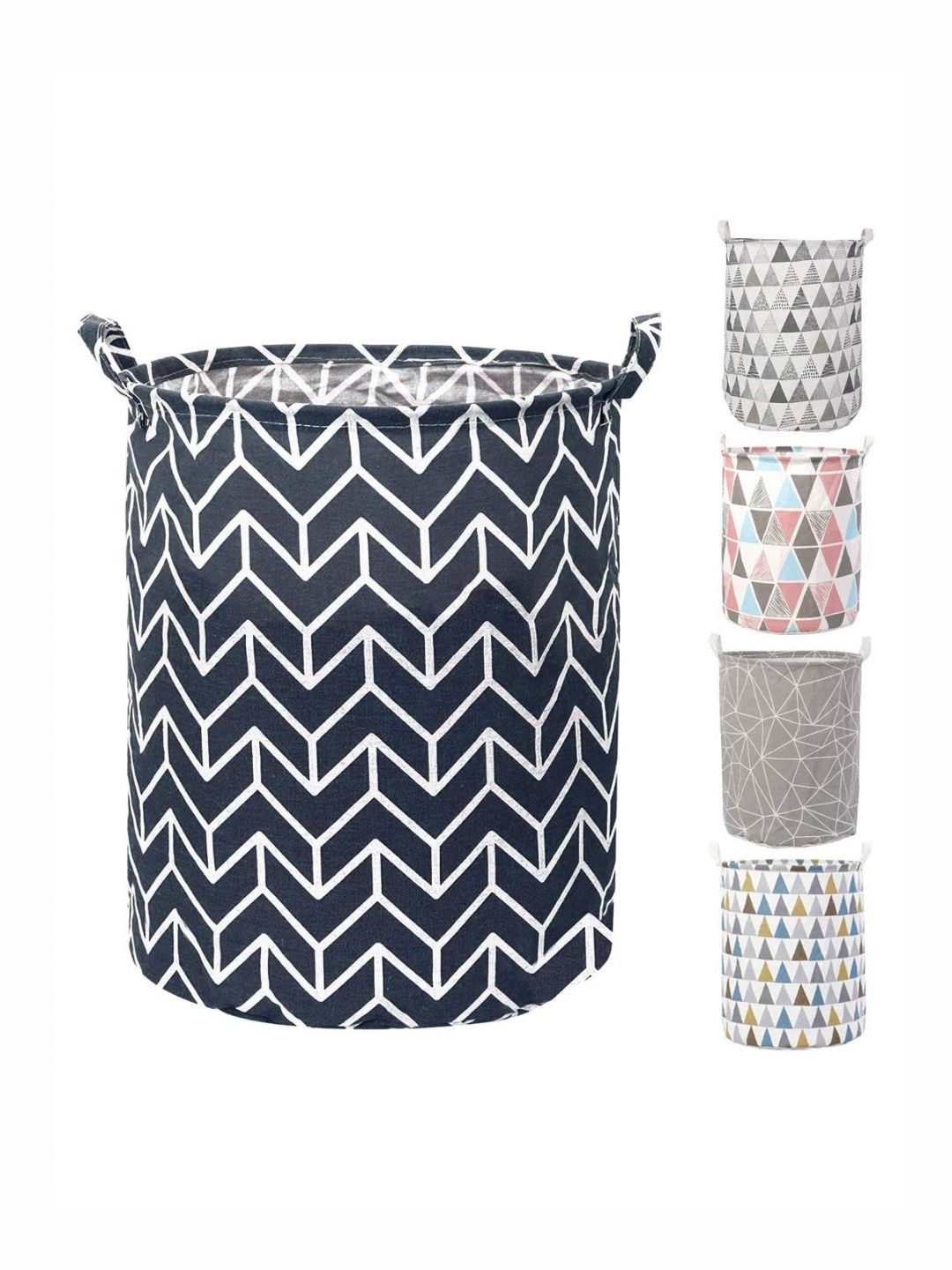 HOKIPO Navy Blue & White Printed Cotton Laundry Bag