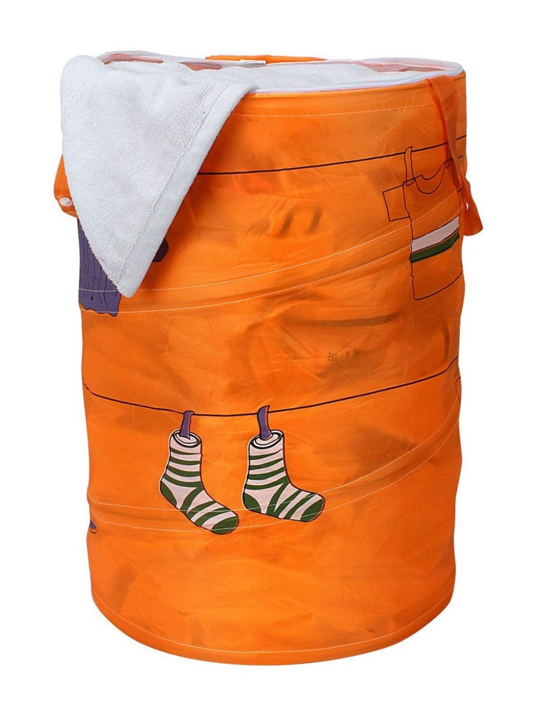 HOKIPO Orange-Colored Foldable & Collapsible Laundry Bag With Zippered Lid & Carry Strap