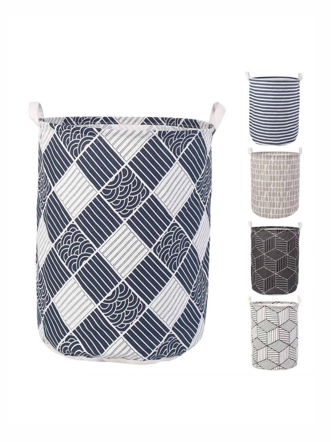 HOKIPO White & Blue Printed Foldable Laundry Basket