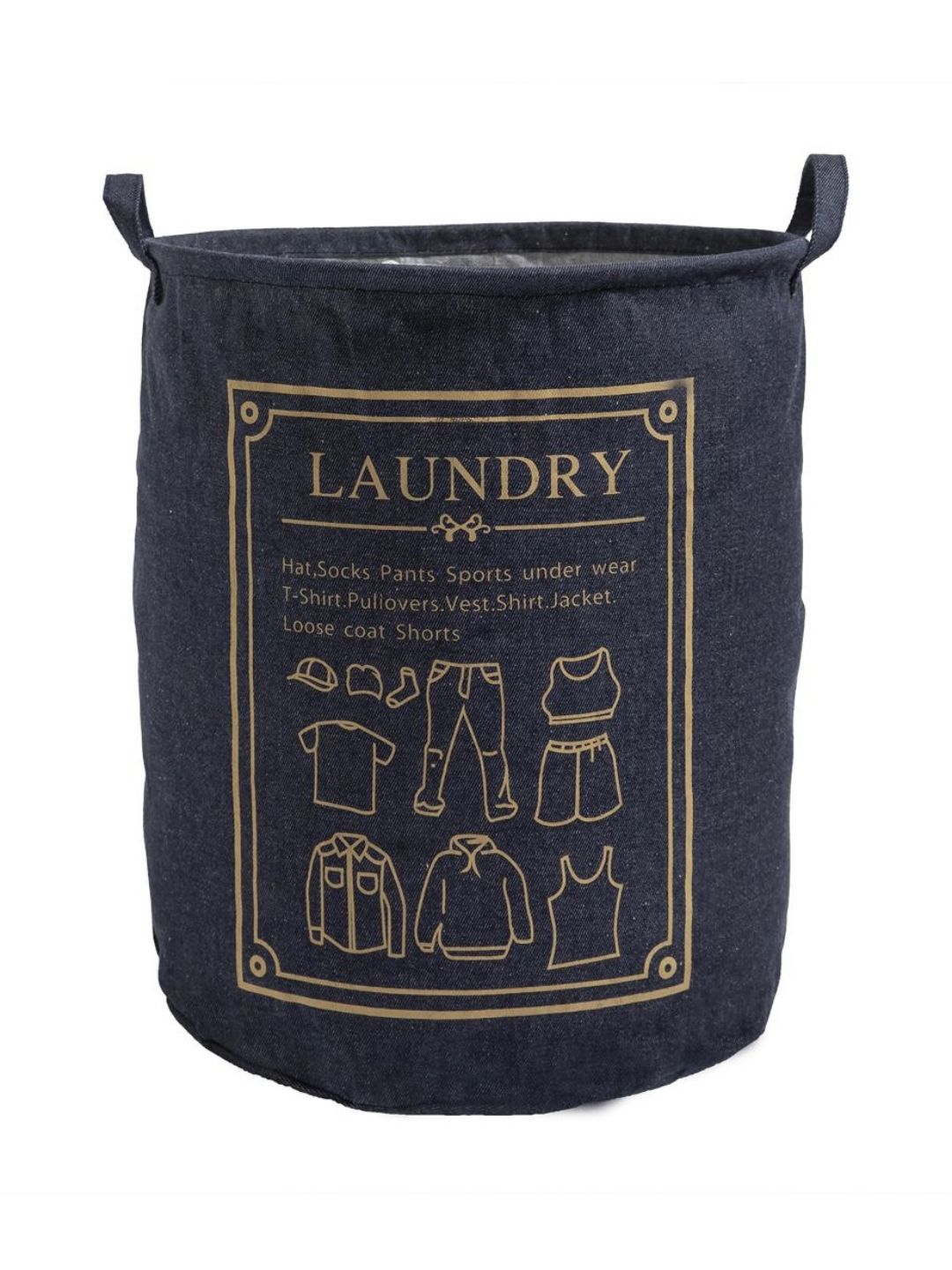 HOKIPO Navy Blue & Brown Printed Foldable Laundry Bags - 63L