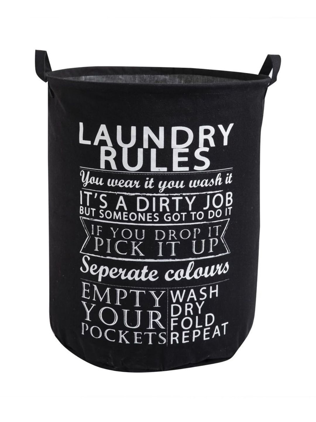 HOKIPO Black Printed Cotton Round Collapsible Laundry Storage Basket