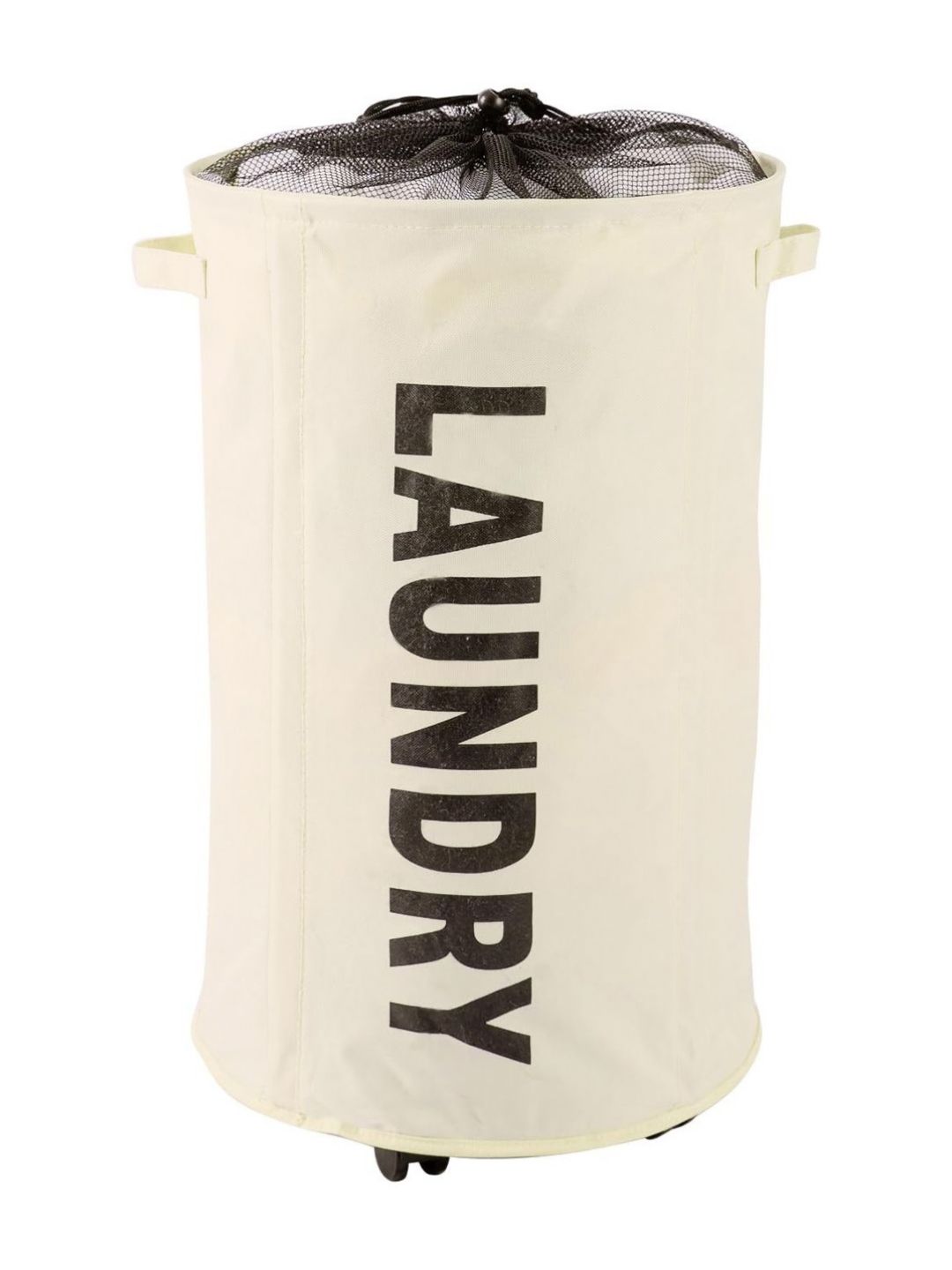 HOKIPO Cream-Colored Printed Laundry Basket With Wheels