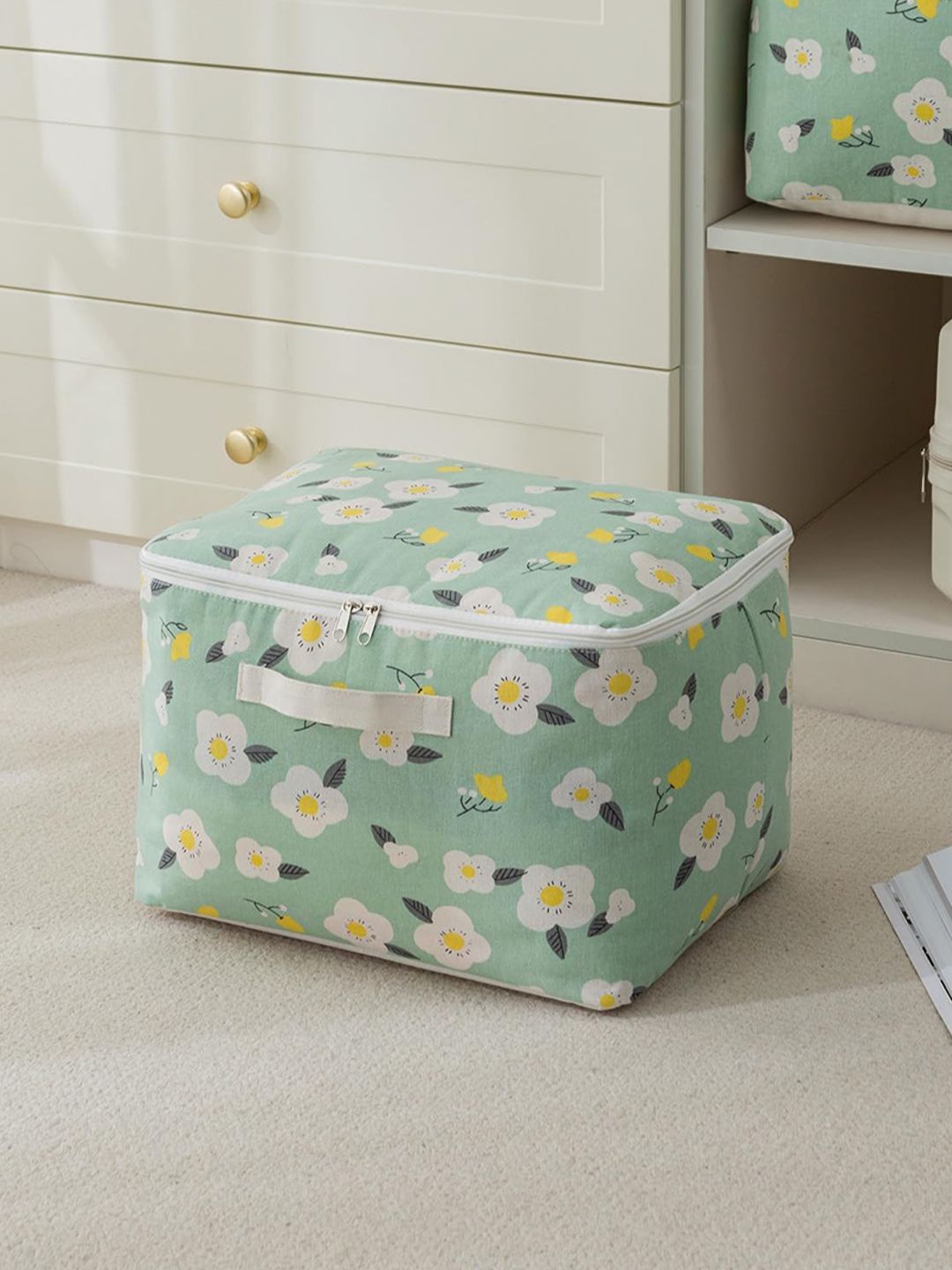 HOKIPO Green Set of 1 Floral printed Multi-Utility Foldable Storage Box Organizers