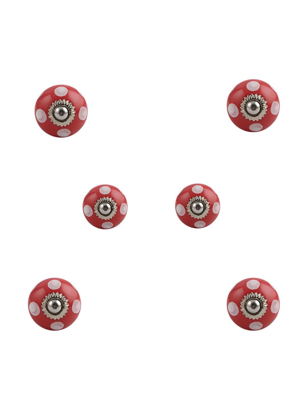 Indianshelf 6-Pcs Red & White Printed Ceramic Knob