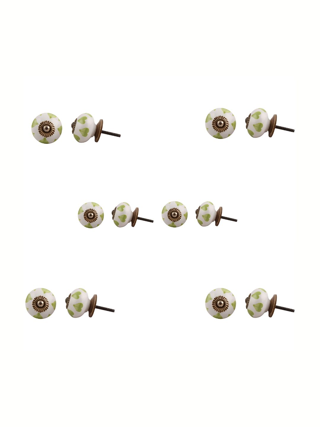 Indianshelf 6Pcs Green & White Textured Ceramic Knobs