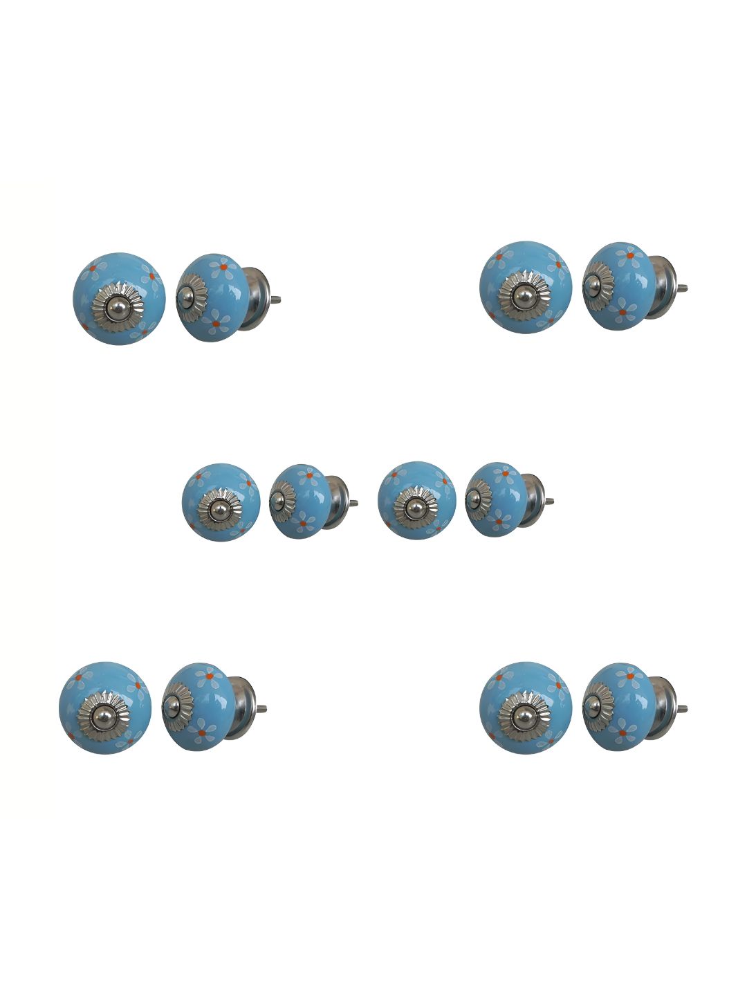 Indianshelf 6Pcs Turquoise Blue & White Textured Ceramic Knobs