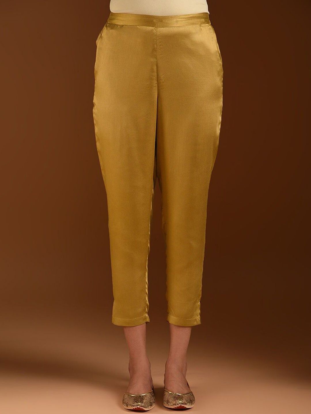 JAYPORE Women Slim Fit Pleated Trousers