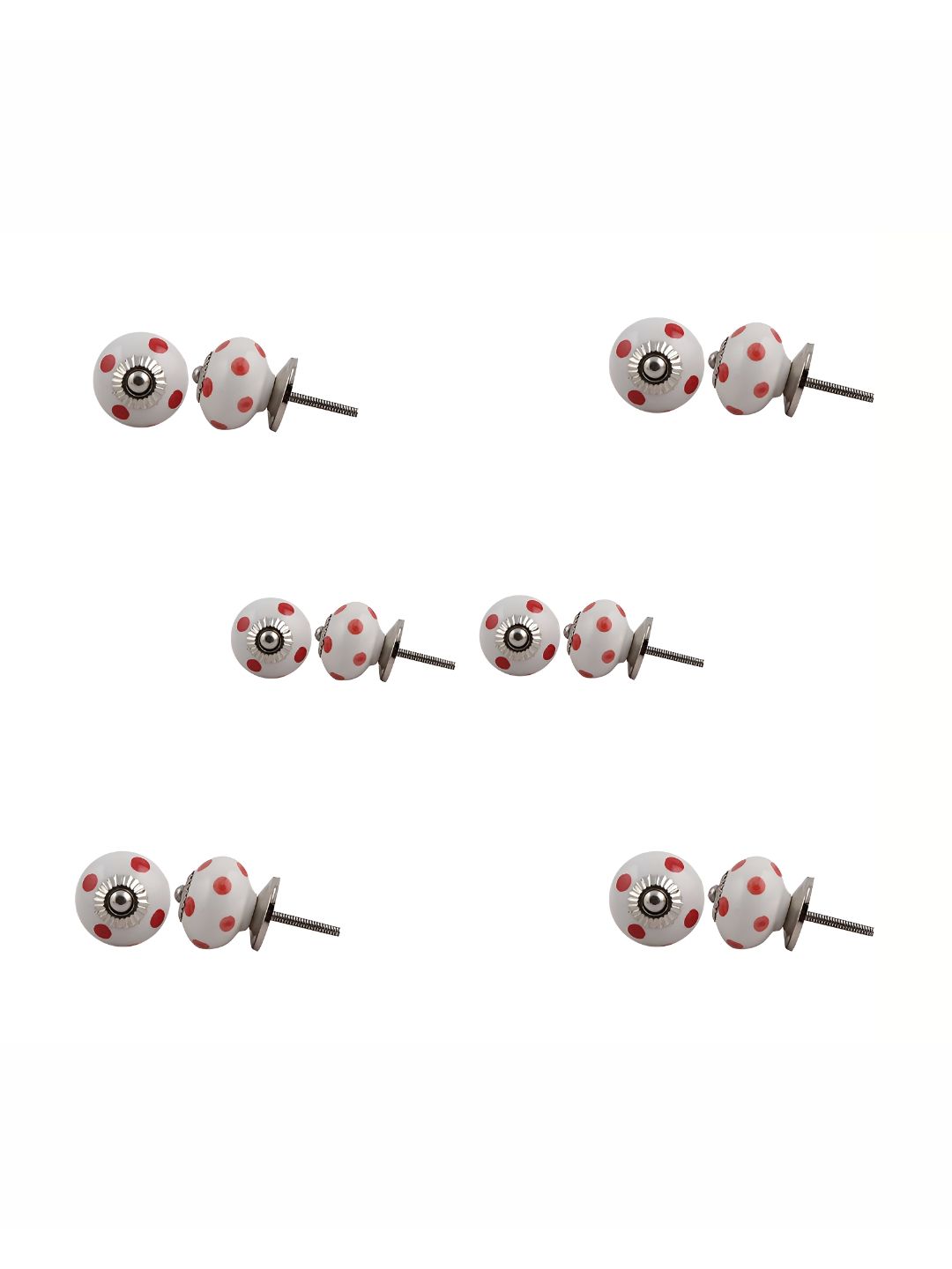 Indianshelf 6-Pcs White & Red Printed Ceramic Knobs
