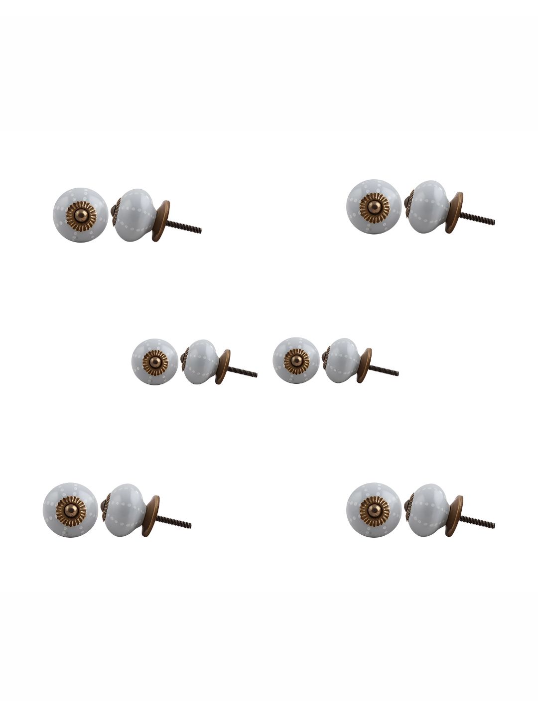 Indianshelf 6-Pcs Grey & White Printed Ceramic Knobs