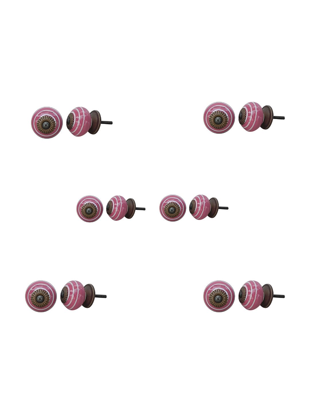 Indianshelf 6Pcs Pink & White Textured Ceramic Knobs