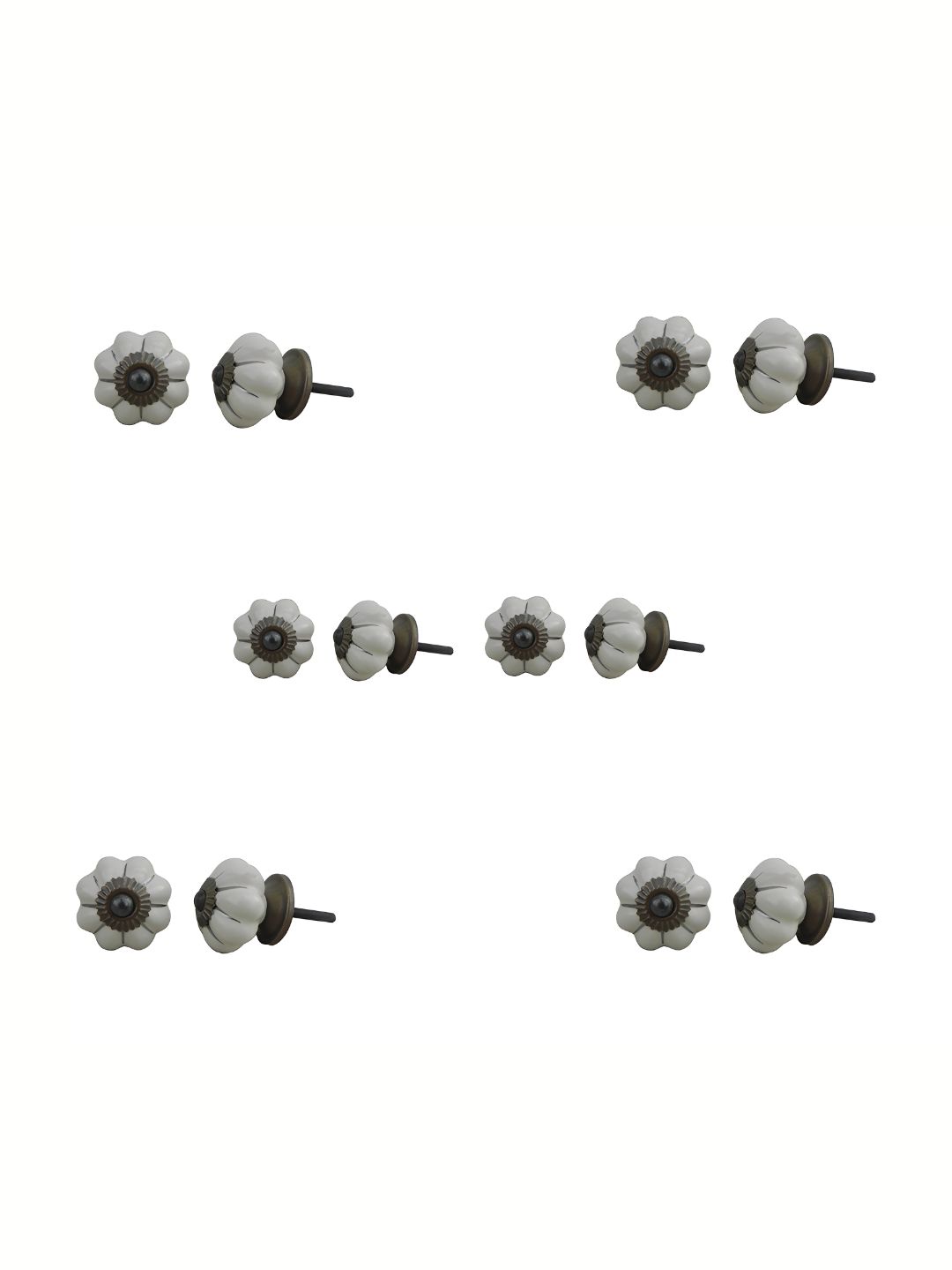 Indianshelf 6-Pcs Cream-Color & Black Printed Ceramic Knobs